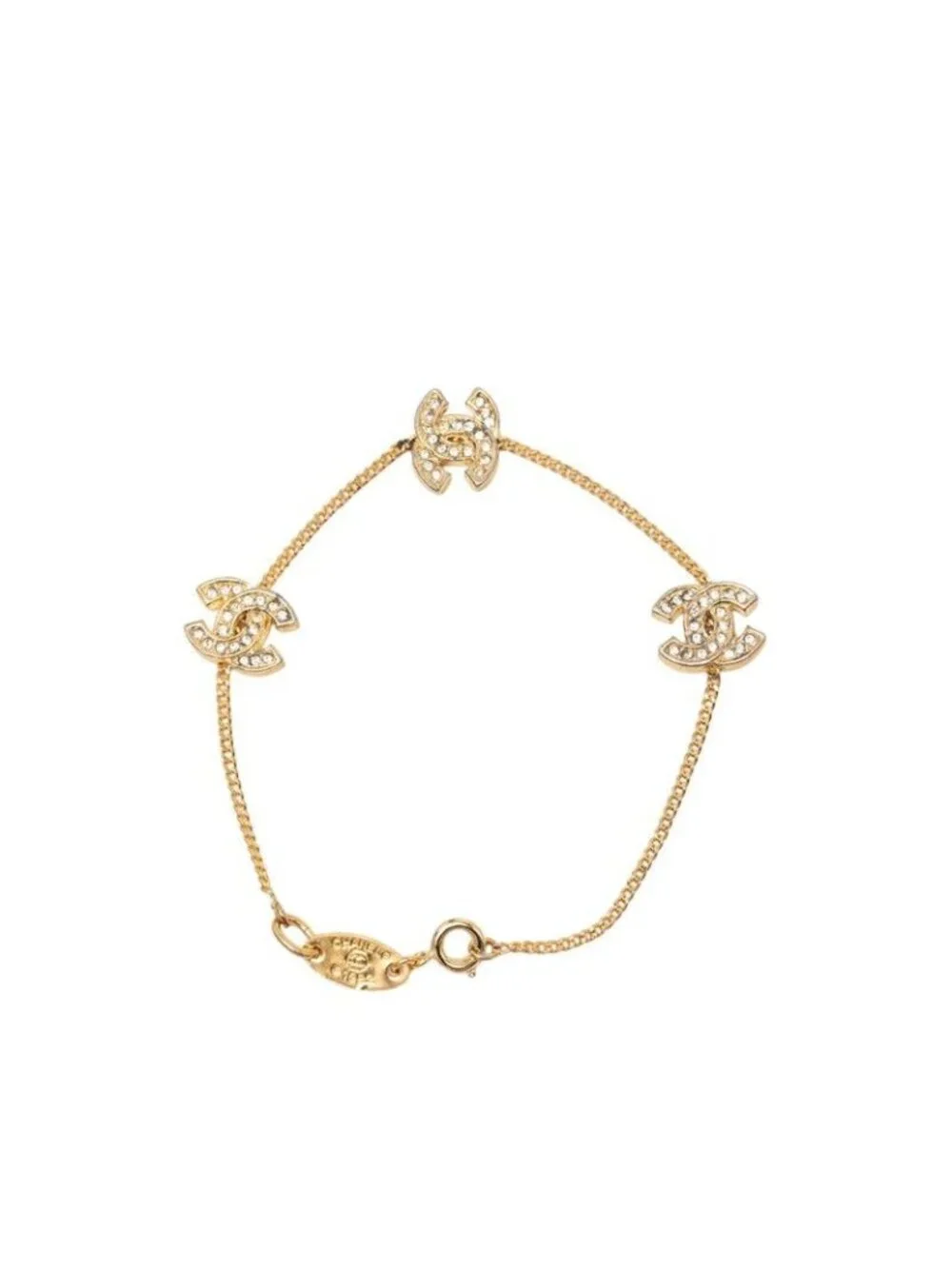 Chanel CC Logo Bracelet Gold Plated Rhinestone